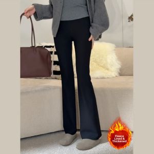 High Waist Fleece Flared Trousers Slim Fit