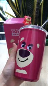Bình giữ nhiệt gấu dâu cao cấp Losto 450ml ly giữ nhiệt gấu dâu có quai xách tiện lợi cốc giữ nhiệt tặng kèm ống hút