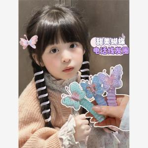 Cute Butterfly Knot Hair Ties for Girls Telephone Line Style Childrens Hair Accessories Girls Hair Bands for Braiding