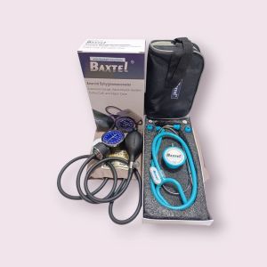 Baxtel Aneroid Sphygmomanometer Blood Pressure Monitor With Light Blue Deluxe Stethoscope