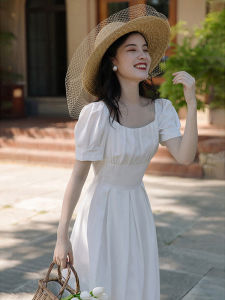 XIYUQI | Vintage French Square Neck Puff Sleeve White Dress