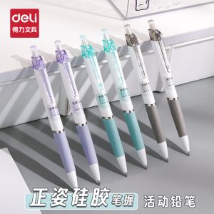 Deli Genuine Goods Write Constantly Core Propelling Pencil Triangle Posture Stationery Primary School Student 0.5 Press Plastic Pen 0.7mm
