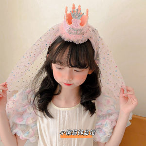 Birthday Headband Girls Crown Headdress Princess Party Fairy Beautiful Veil Baby Foto Cute Girls Hair Accessories