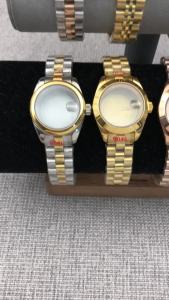 Vỏ Đồng Hồ Nữ 28mm Hai Tông Màu Bạc Vàng Hồng Viền Tròn Có Rãnh Đánh Bóng Kính Sapphire Chống Nước Máy NH05