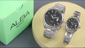 Box Exclusive Jam Tangan Alba Bulat Couple VA-856SSA / Jam Tangan Fashion Pria & Wanita Tali Rantai Diameter 43 cm & 3 cm