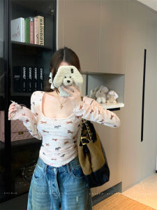 French Style Long Sleeve T-Shirt Womens Autumn New Design Sensual U-Neck Backless Slimming Top Gentle Pure Desire Fashion