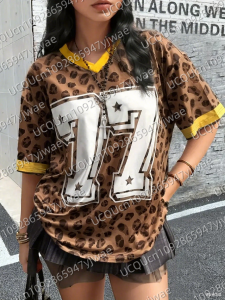 Womens Sports Jersey Leopard 77 Print Short Sleeve T-Shirt Summer Baseball Jerseys Plus Size Mens Sport T-Shirt