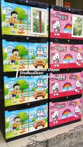 Lemari plastik 3 4 susun tingkat mini cermin kabinet kunci hello kitty doraemon rak serbaguna DMK