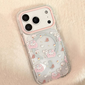 Ốp Điện Thoại iPhone Trong Suốt Chống Sốc Mềm Mại Hình Chú Chó Con Hoạt Hình Hàn Quốc Màu Hồng Có Nam Châm Tương Thích Với Nhiều Mẫu Máy