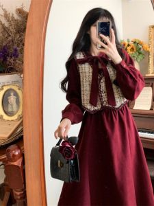 Váy Đỏ Hai Mảnh Cho Bé Gái 12 Tuổi Mùa Thu Đông Phong Cách Hàn Quốc Váy Chữ a Cạp Cao Dài Tay Thường Ngày