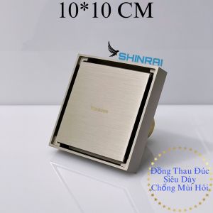 ( Đồng Thau Đúc Siêu Dày - 10*10 CM ) Ga Thoát Sàn  Phễu Thoát Nước Nhà Tắm SHINRAI Mạ Niken Xước Chống Mùi Hôi