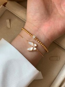 Natural White Mother of Pearl Butterfly Fine Bracelet for Women Layering Lightweight Luxury Elegant New 2025 Gold Plated Zircon