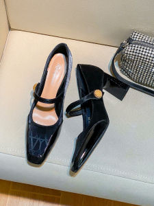 French Mary Jane Chunky Heel Womens Shoes 2025 New Style Elegant Slip-On Metal Embellished Comfortable Low Cut Fashionable Work Shoes