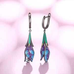 Huitan Charming Black Tulip Flower Dangle Earrings for Women Personality Accessories Wedding Party Newly Designed Trendy Jewelry