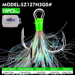 Proberos 10 Chiếc Jigging Assist Treble Hooks Thép Carbon Cao Cấp Có Gai Móc Câu Cá Trên Thuyền Đại Dương Với Lông Vũ Tinsel Được Gia Cố Dày Lên Ba Móc