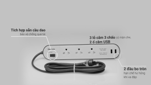 Ổ điện có dây Panasonic WCHG243322W-VN 2500W 3 ổ cắm 2 USB 1 công tắc