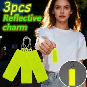 3PCS Reflective Strip Pendant PVC Rectangular Shape Luminous Reflective Keychain Travel Backpack Decoration Pendant
