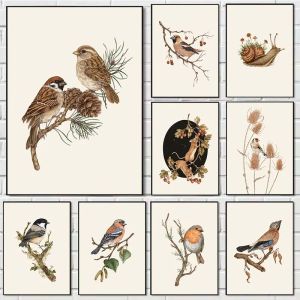 1Pc Frameless Vintage Goldfinch Landscape Bird Flower Wall Art Canvas Painting Nordic Posters Prints Wall Pictures for Living Ro