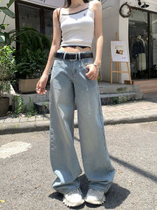 Quần Jeans Denim Ống Rộng Màu Sáng Cạp Lows Summer 2025 Quần Jeans Nữ Kiểu Mỹ Quần Ống Rộng Dài Đến Sàn Quần Jeans Thường Ngày