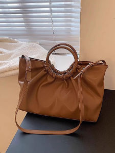 Large Capacity Tote Bag Womens Versatile Handbag Crossbody Bag Folded Cloud Design Retro Wrinkled Leather Handheld Bag