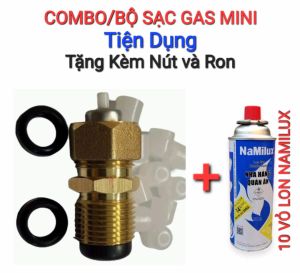 Đầu Sạc Gas Mini và 10 Vỏ Lon Namilux/ Tặng kèm 10 nút nhựa và 2 ron đen