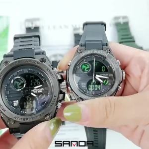 Sanda | SANDA 6067 Womens Electronic Watch Fashion Creative Quartz Sports Luminous Chronograph Dual Display Silicone Ladies Watches