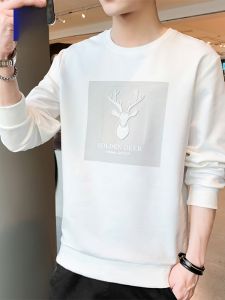 ROMON | เสื้อยืดคอกลมแขนยาวพิมพ์ลายลำลองสำหรับผู้ชาย ทรงหลวม แฟชั่นฤดูใบไม้ผลิและฤดูใบไม้ร่วง ผ้าฝ้ายผสมโพลีเอสเตอร์และยางยืด