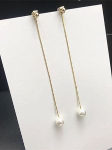 925 Silver Needle Elegant Long Fine Hanging Earrings South Korea Stylish Minimalist Small Pearl Long Earrings for Women Face Slimming Earrings