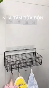 Kệ Dán Tường Hình Chữ Nhật Bằng Thép Sơn Tĩnh Điện Kệ Treo Tường Không Cần Khoan Tặng Keo Dán Siêu Chắc