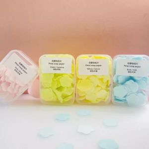 K.Disposable soap paper Outdoor soap slices Travel Portable Fragrant Soap Slices Washing Hand Bath Clean Scented Slice Sheets 1box Flower shaped soap slices