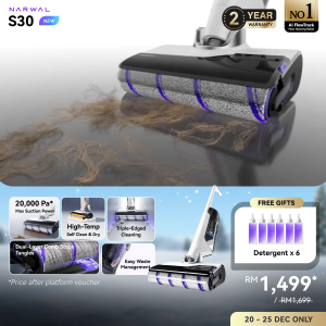 [New] Narwal S30 Wet Dry Vacuum | 20000Pa | High-Temp Self Clean & Dry | 180° Lie-Down & 63° Turning | Built-in Detangling Comb