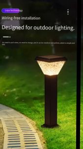 Solar Square Led Lawn Light Courtyard Outdoor Park Round Post Lamp Pillar Villa Road Lighting