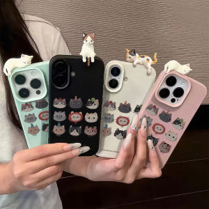 เคสลายการ์ตูนแมวน่ารักแบบ 3 มิติ สำหรับ iPhone 17 Pro Max 11 16 12 13 14 15 Pro Max 17 Air 15 16 Plus ป้องกันการกระแทก ผลิตจากหนังนิ่ม