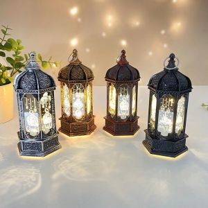 YESPERY 2023 Eid Mubarak LED Warm Retro Night Light Portable Metal Lantern Home Table Wall Lighting Ramadan Party Decoration