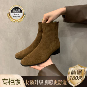 Korean Style Fleece Lined Slim Ankle Boots Womens Shoes Mid-Calf Booties Fashionable Short Boots for Autumn Winter