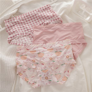 น้ําแข็ง ผ้าไหม ด้ายนม ผู้หญิง ชุดชั้นในเอวกลางสามเหลี่ยม กางเกงใน ไร้รอยต่อสบาย ระบายอากาศได้ดี ฤดูร้อน กางเกงชั้นใน 3 แพ็ค