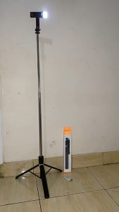 Tripod Tongsis R1S-L 170cm Bluetooth Remote Control Selfie Stick 4IN1 360° Rotation Adjustable+Lampu