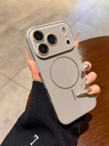 Creative Lychee Pattern Magnetic Phone Case for Apple 17Promax Full Cover with Lens Film Men Women Simple Elegant Luxury