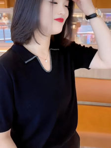 UYFY | Casual Black Polo Neck Short Sleeve Womens Top Fashionable Design Sensation Summer New Style Uyfy Brand Rectangular Apple Pear Body Type Suitable