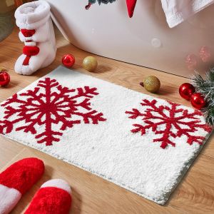 VIKAMA Christmas Decoration Snowflake Imitation Cashmere Floor Mat Santa Claus Entrance Door Mat Foot Mat Home Decoration