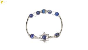 CSJA 6mm Crystal Hexagram Bracelet with Round Beads Natural Stone Star of David Heart Charms Elastic Bangle for Women G164