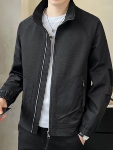 ROMON | Lormen Mens Short Casual Jacket Stand Collar Outdoor Windproof Fashionable Spring Autumn Workwear Coat Polyester Fiber