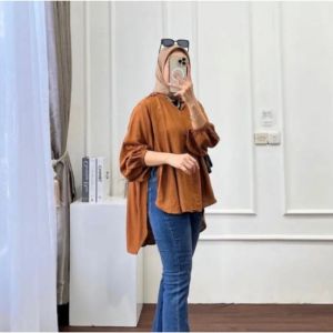 Blouse Kemeja Outer Crinkle Airflow Premium| wanita muat BB 40-90 kg