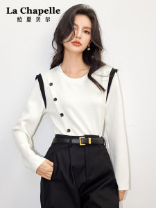 La Chapelle French Design round Neck Color Block T-Shirt Womens Spring New Style Age Reduction Fashionable Casual Top