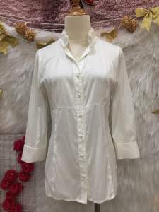 Áo Sơ Mi Cách Điệu Cổ Trụ Xếp Ly Nhún 2 hand hiệu ELLE- Size M🌹(#A168)