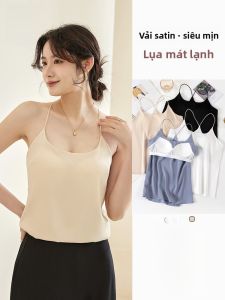 MiiOW | Áo ba lỗ không tay bằng vải lụa băng satin dành cho nữ mùa hè mỏng không tay áo lót ngực phong cách thường ngày không có phụ kiện