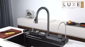 LUXE Stainless Steel Anti Scratch Honeycomb Kitchen Sink Waterfall Sink SUS304 Sinki Dapur (Nano Technology) 水槽 -[BLACK]