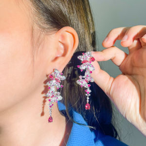 SEQUITO Elegant Women Jewelry White Gold Color Micro Pave Multicolor AAA Cubic Zirconia Vivid Butterfly Shape Long Drop Evening Party Earrings Clothing Accessories SE826