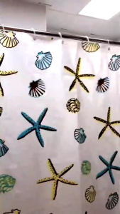 ม่านห้องน้ำกันน้ำ PEVA ลายเรขาคณิต/ดอกไม้/หิน ขนาด 80/150/200x180CM ป้องกันเชื้อรา