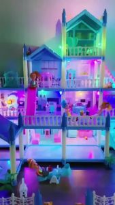 3D Biru Villa DIY Dollhouse Princess Castle rakitan istana putri besar mainan rumah boneka